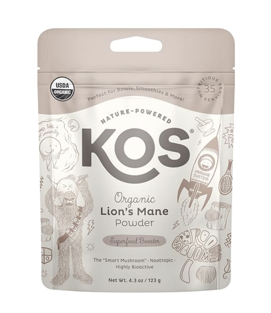 KOS Organic Lion's Mane Powder mixed in a morning smoothie for lions mane for ADHD.